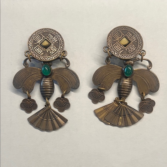 Artisan Bronze Earrings with Green Stone Accents
VINTAGE - Picture 2 of 6